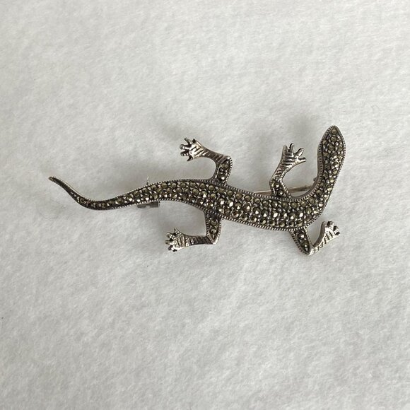 Sterling Silver 925 A 2.39" Marcasite Lizard Animal Figural Brooch 6.87g - Picture 4 of 16